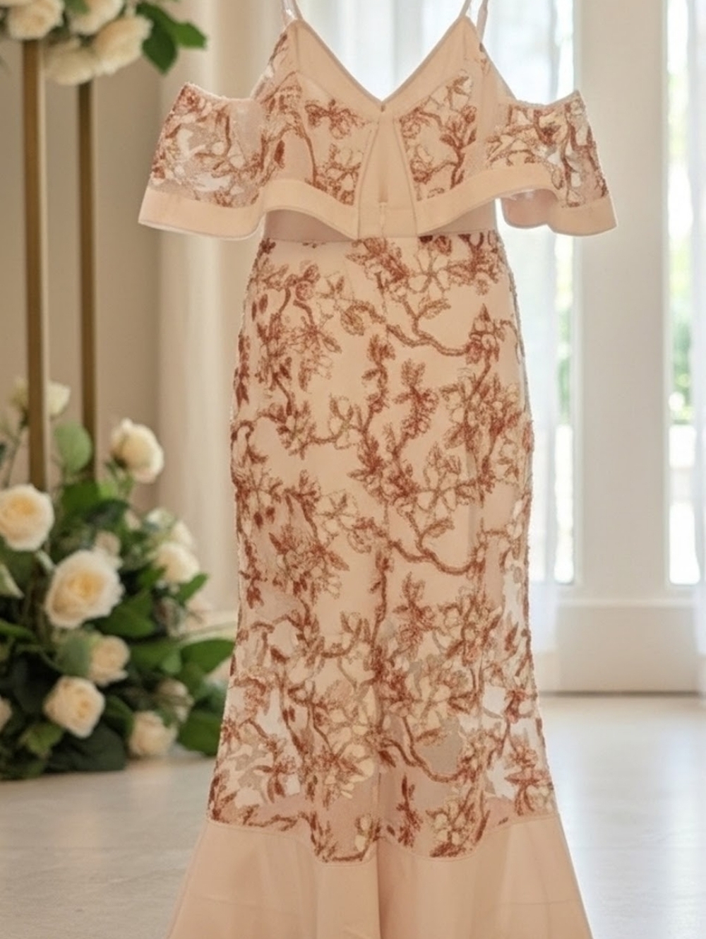 Blush Pink Embroidered Midi Dress